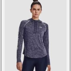 UNDER ARMOUR WOMEN UA VELOCITY WORDMARK HOODIE SHIRT NAVY L